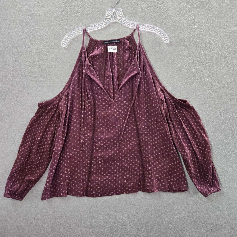 Abercrombie & Fitch Women Top Large Red Floral Blouse Cold Shoulder Boho